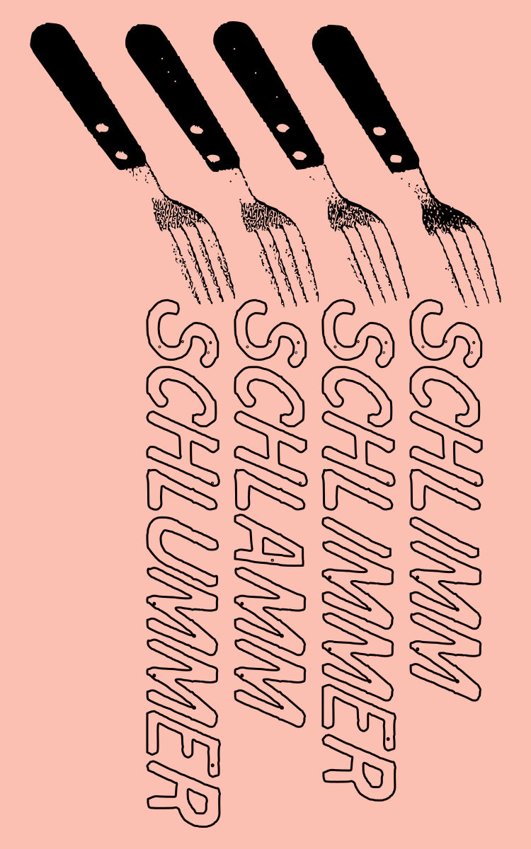 four forks next to four word poem SCHLIMM