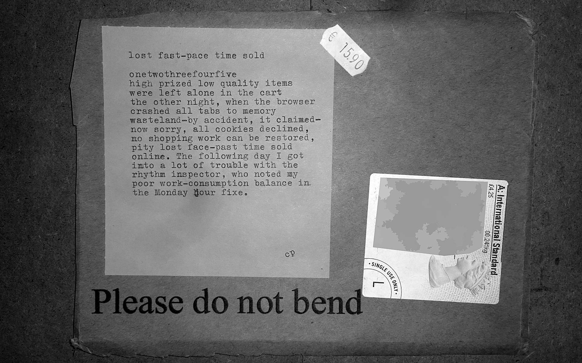 the poem is written with a typewriter on an envelope from the UK
