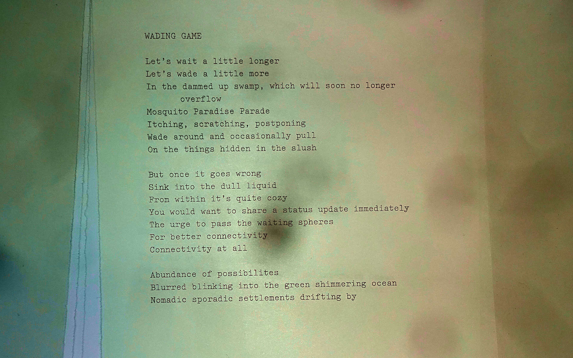 laser printed copy of the poem in a monospace typeface