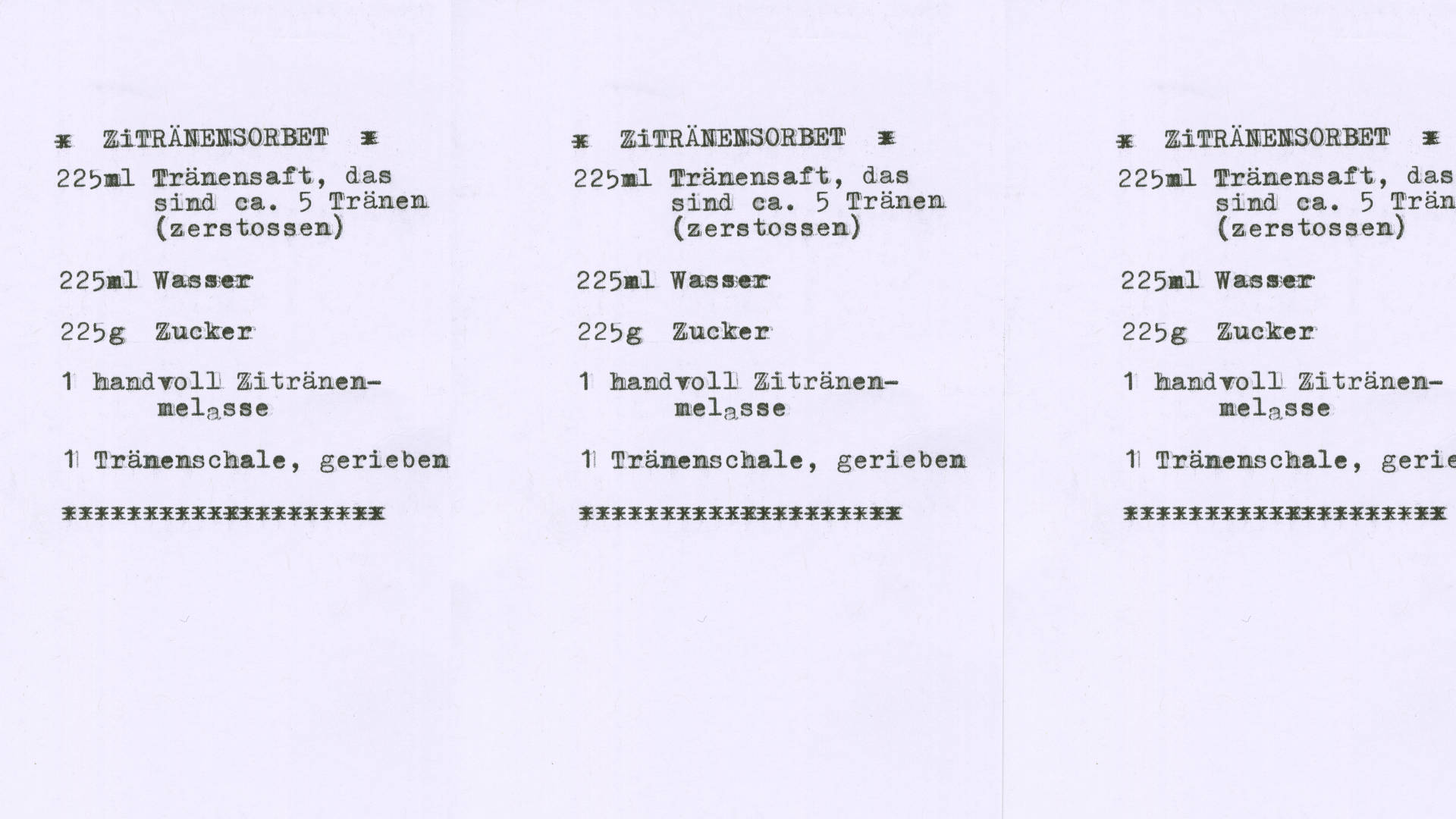 typewriter manuscript, multiple cards have been produced=typed